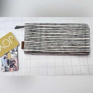 JOYN Artisan Handmade Neutral Canvas Wallet in Natural and Charcoal Stripe NWT